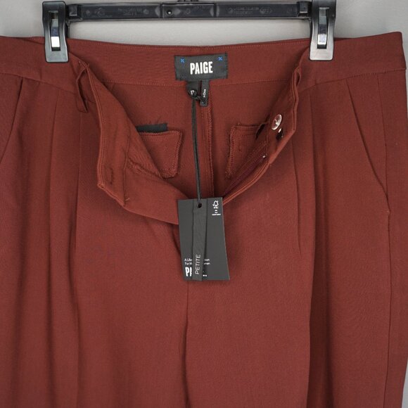 Paige Aracelli Pleated Cuff Hem Trouser Pants in Mahogany size 12P NWT - Picture 12 of 16